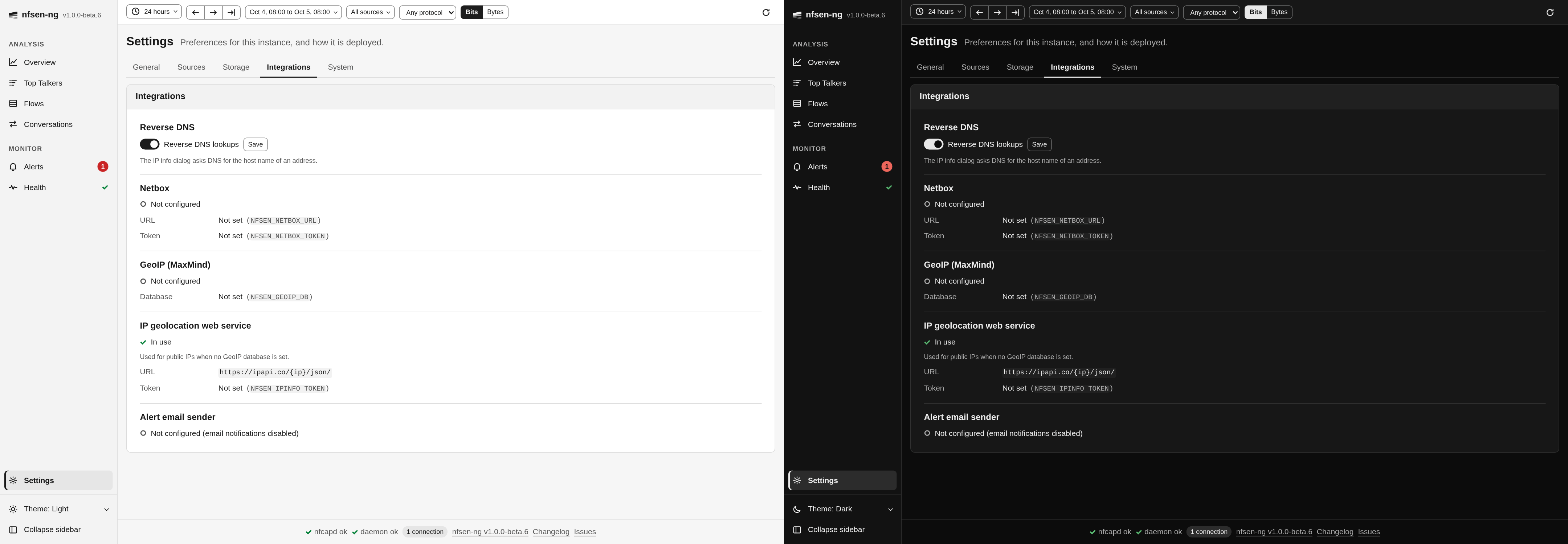 Settings, Integrations