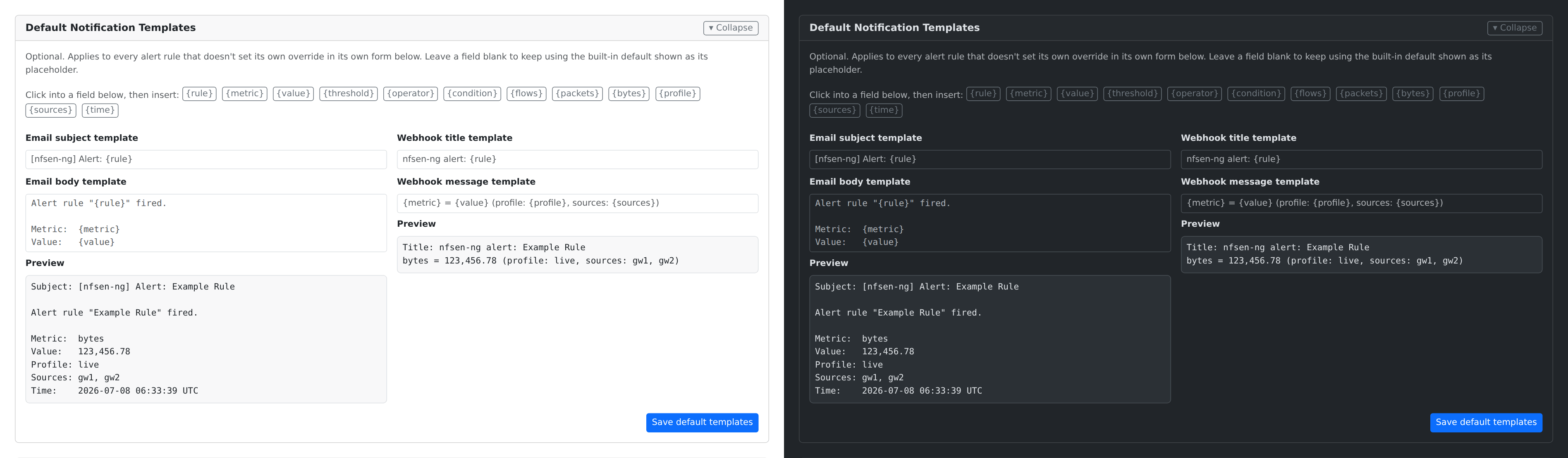 Default notification templates