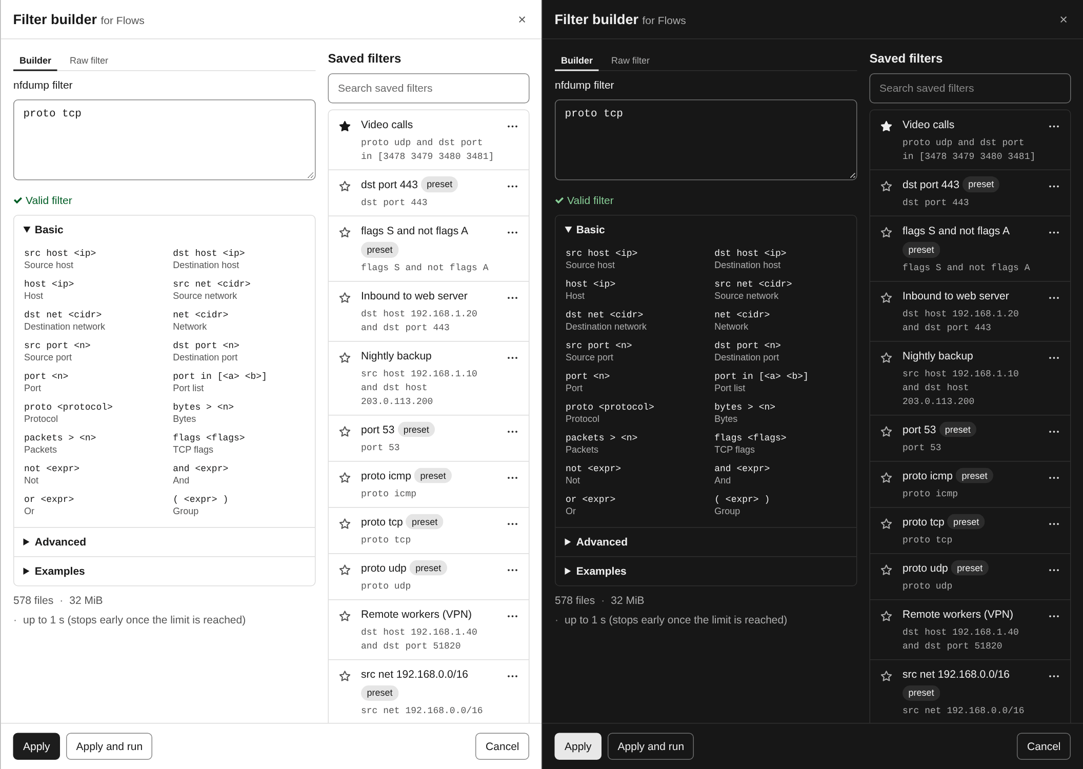The filter builder, Builder tab