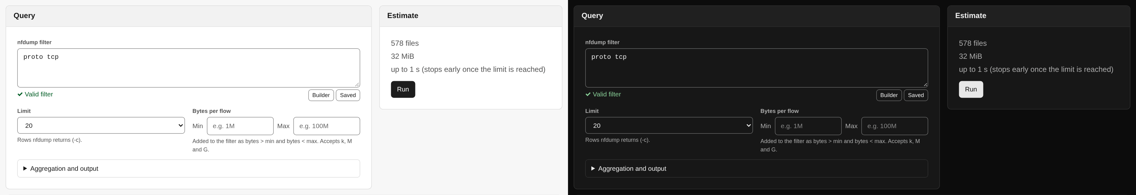 The query card with its estimate and a valid filter